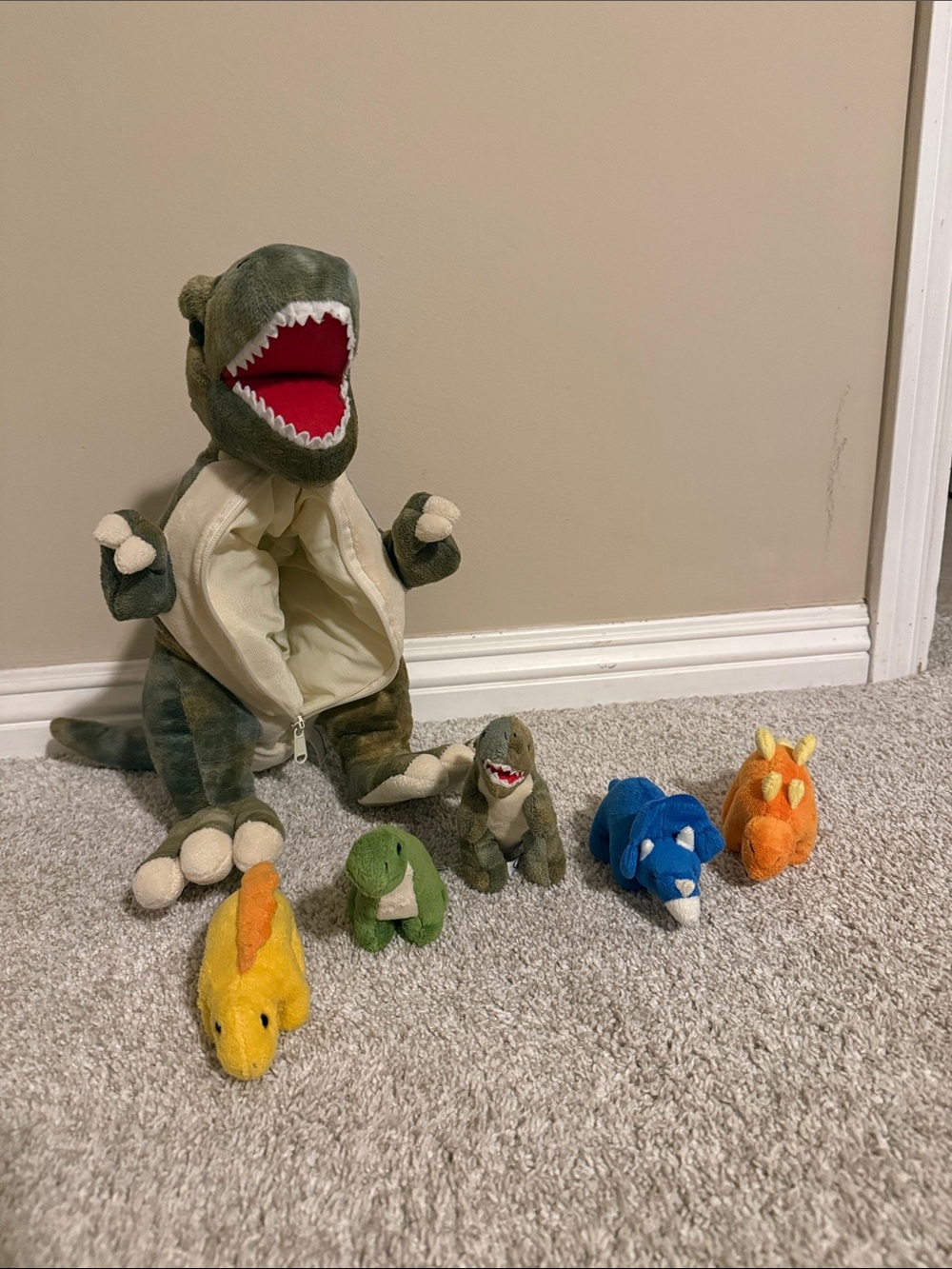 Plush Dinosaur Set - Green and Multi-Color Dino Toys